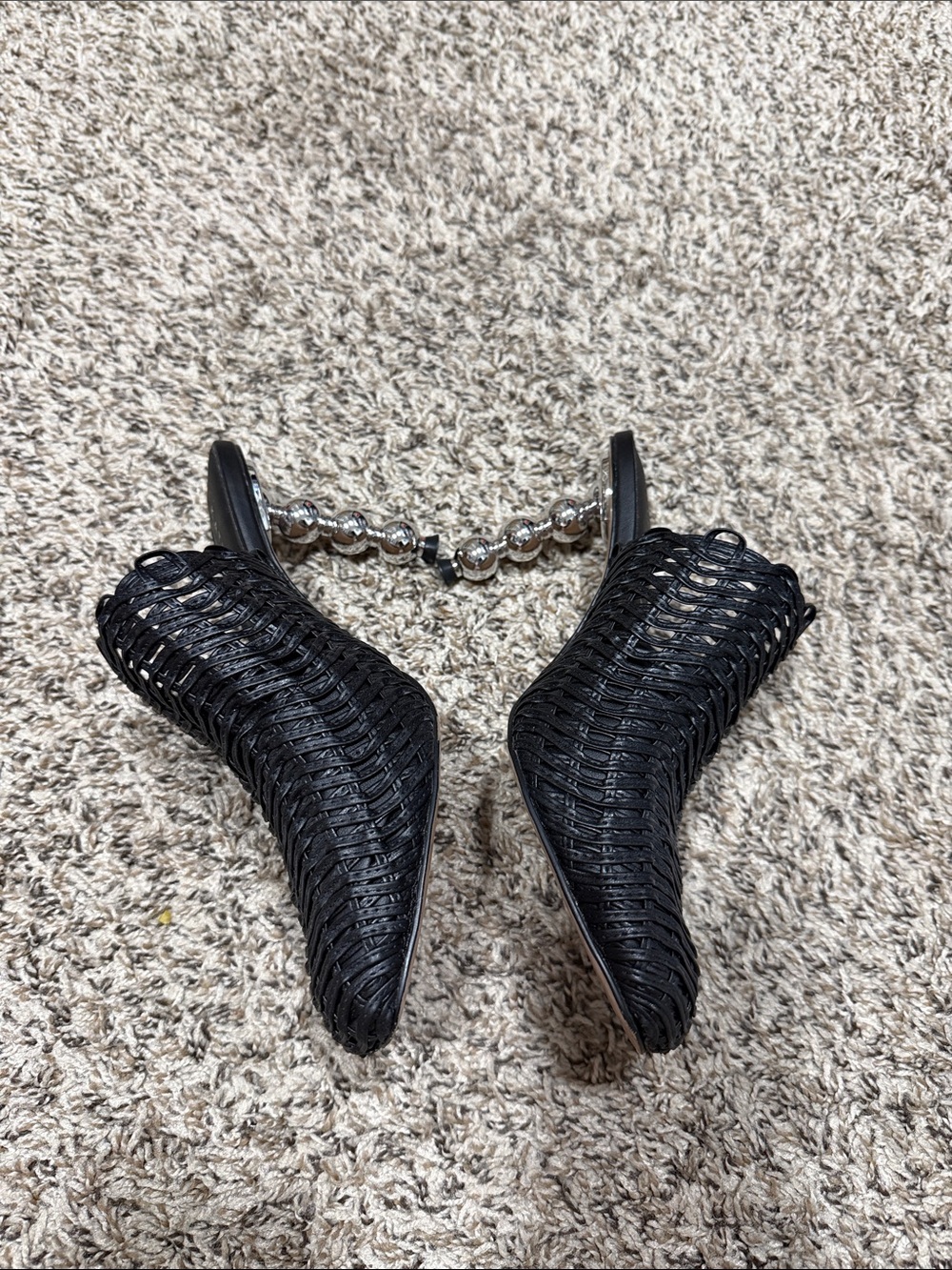 Katy Perry Collections Black Woven Mule with Sculpted Silver Beaded Heel - Picture 3 of 9